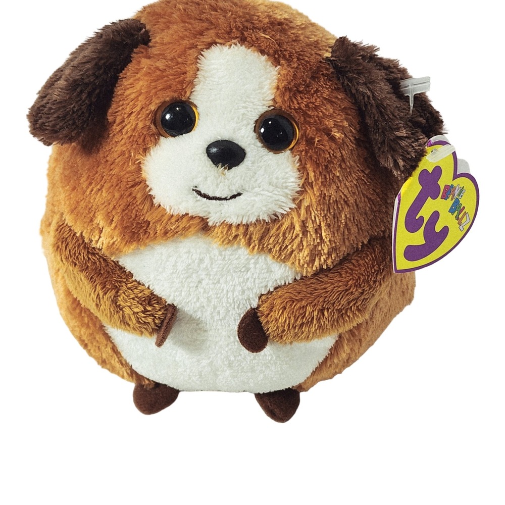 Ty‎ Beanie Ballz Bandit Dog Brown White Round Plush Stuffed Animal 5 inch 2011